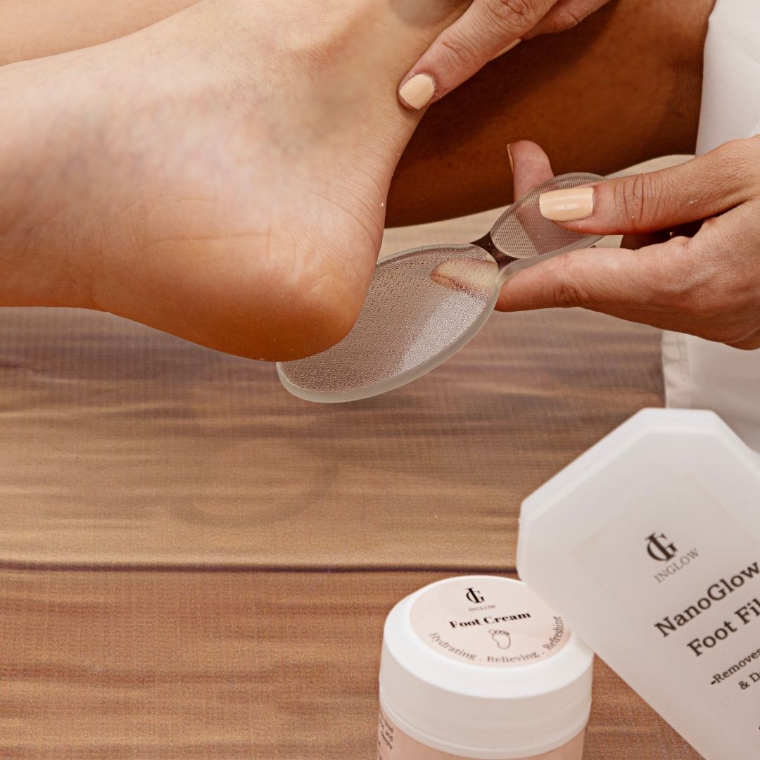 4pcs Essential Foot Care- Balm, Cream, Socks & Nanoglow File