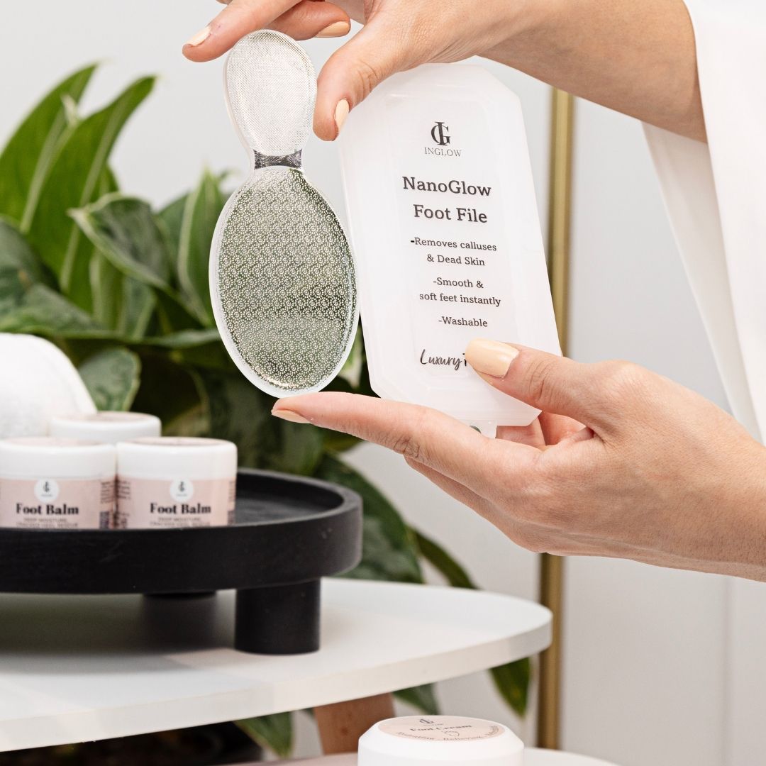 4pcs Essential Foot Care- Balm, Cream, Socks & Nanoglow File