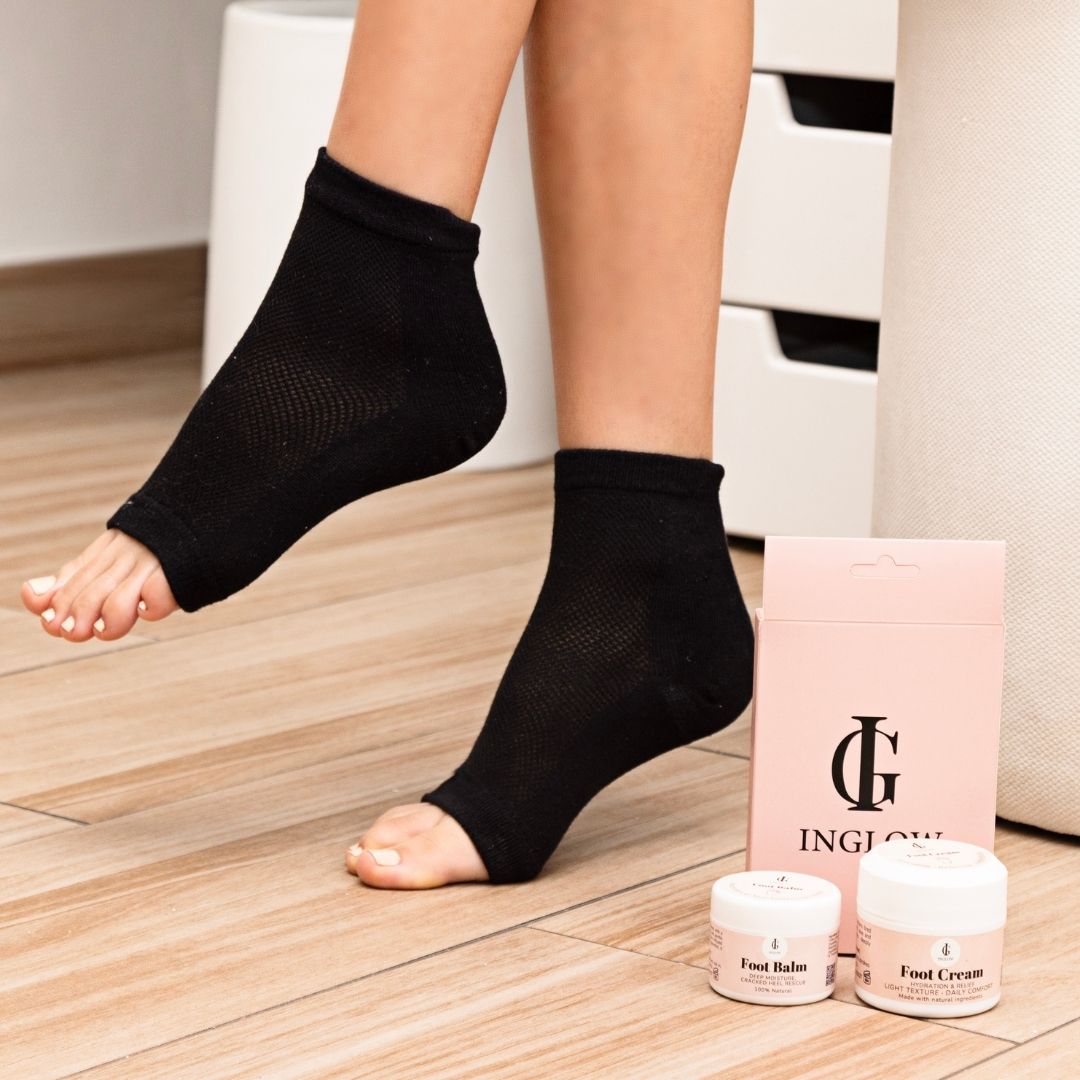 4pcs Essential Foot Care- Balm, Cream, Socks & Nanoglow File